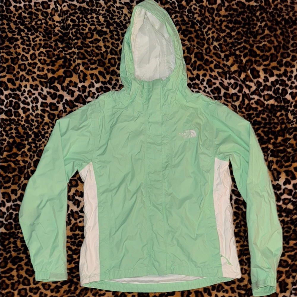 Mint Green/White North Face Raincoat